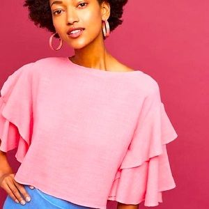Anthro Lilka Flouce Sleeve Crop Top